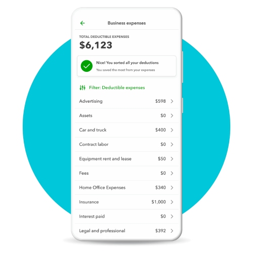 Quickbooks mobile app screenshot showing business expenses.