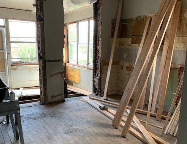 Rental property with demolished kitchen.