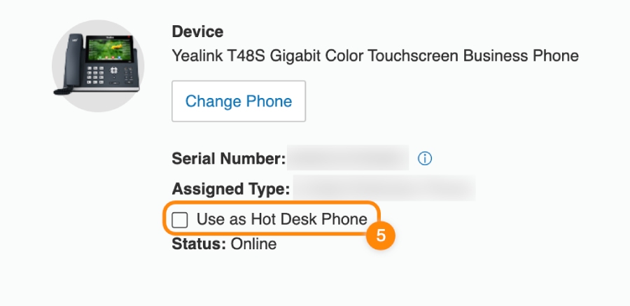 RingCentral interface for assigning phones for hot desking.