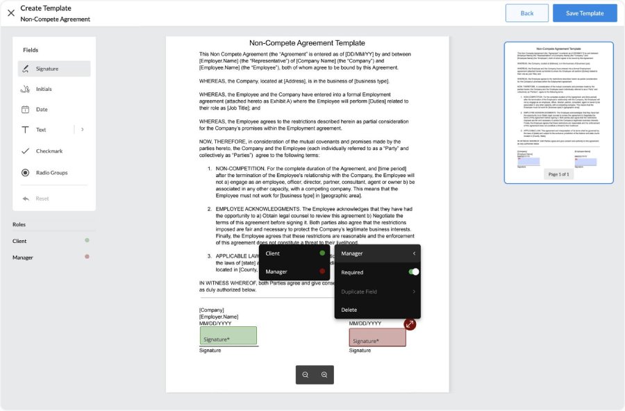 Example of SignEasy's reusable template.