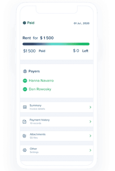 TenantCloud mobile app showing rent payment.