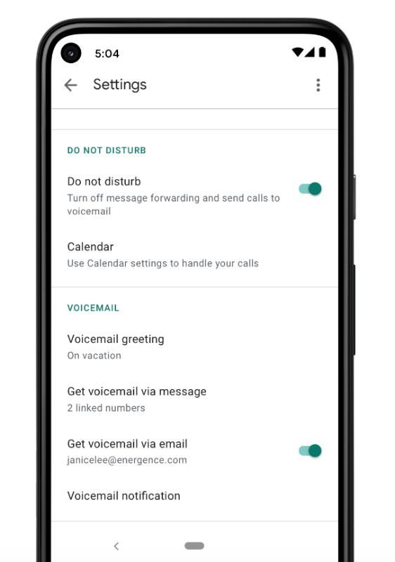 Voicemail settings on an Android phone.
