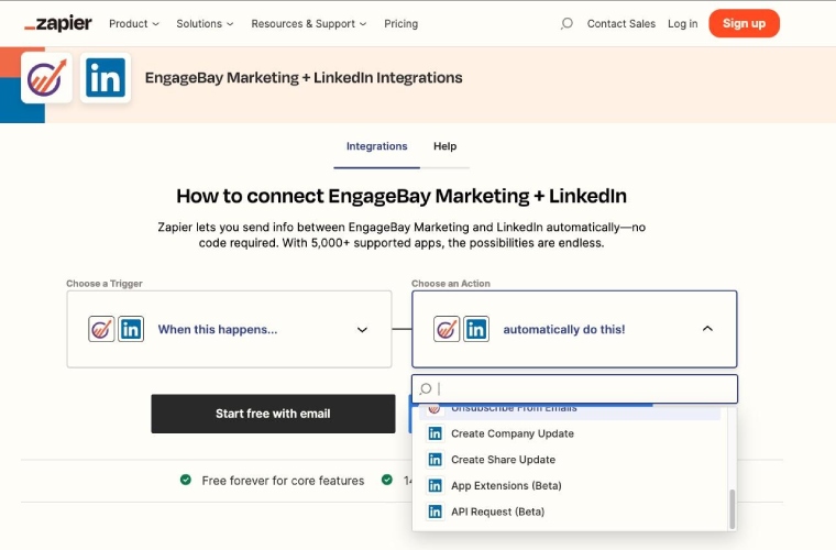 Creating an EngageBay LinkedIn Zap in Zapier.