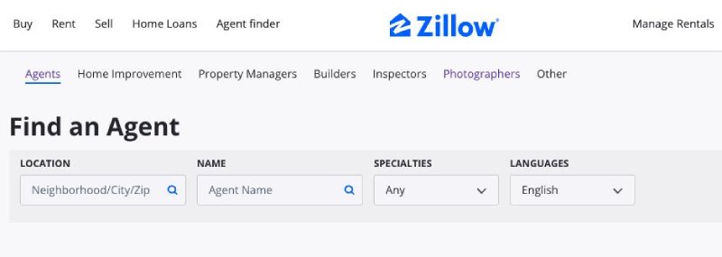 Screenshot of Zillow's Find an Agent dashboard.