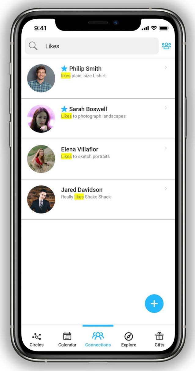 Viewing a friends list with their likes in Circles app by ZooWho.
