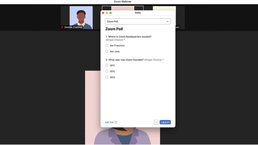 An ongoing Zoom meeting showing a poll dialog box.