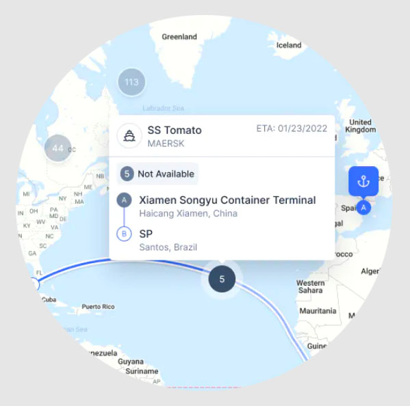 Container tracking tool in drayOS showing important details like estimated time of arrival.