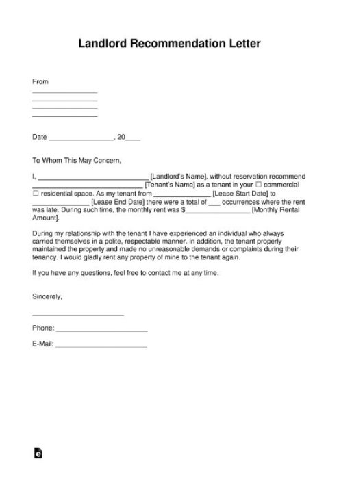 Landlord recommendation letter template.