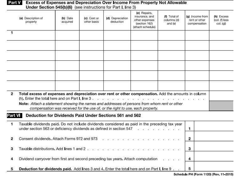 An example of a completed Schedule PH Parts V and VI