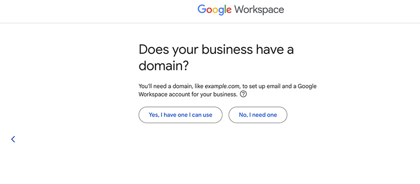 Screenshot of the Google Workspace setting up domain name.