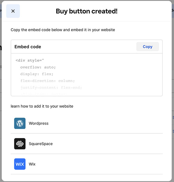 Generating an embeddable buy button.