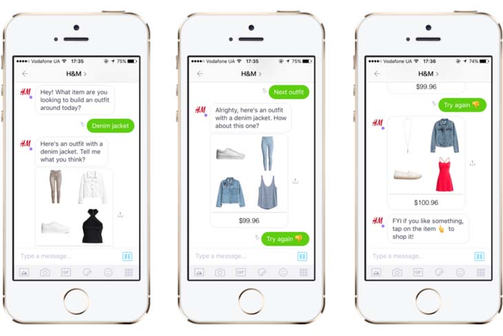 HM chatbot texting with user and offering outfit suggestions that work with a jean jacket.