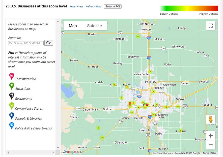 Heatmap of catering businesses in Wichita, Kansas.