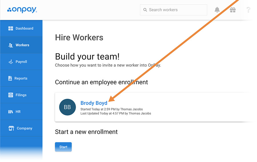 OnPay automatically captures workers with incomplete employee enrollment setups.