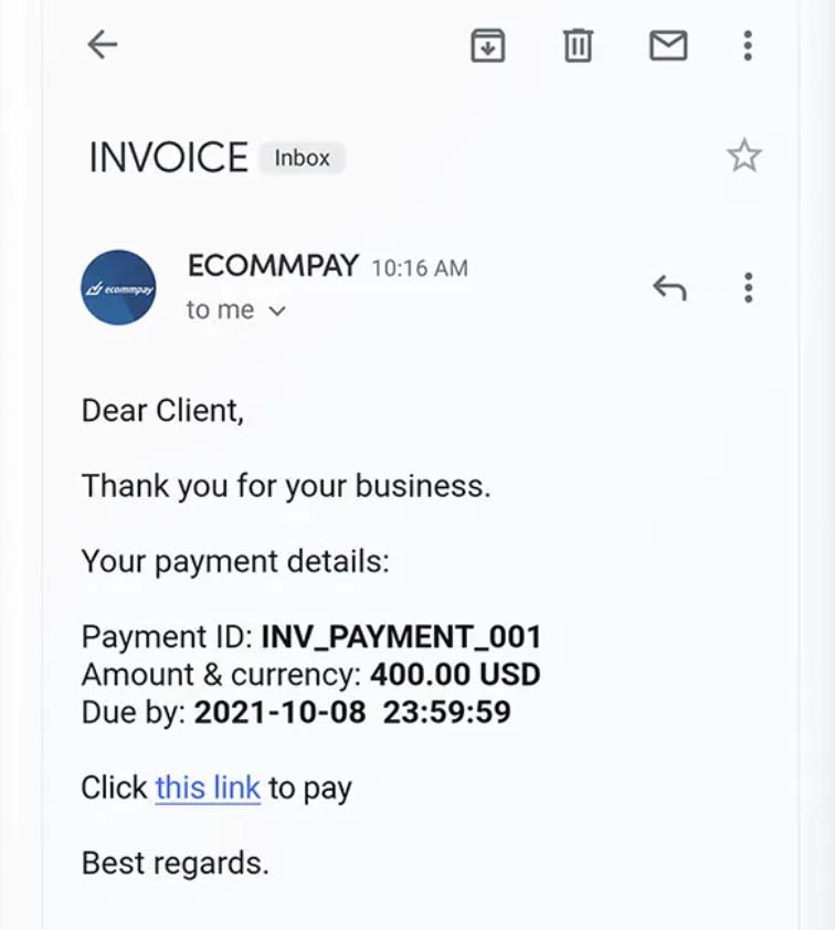Payment link on an invoice.