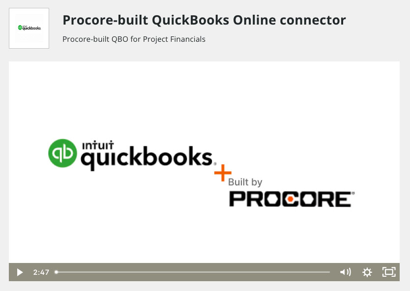 Procore's page featuring the provider's built-in QuickBooks Online Connector.