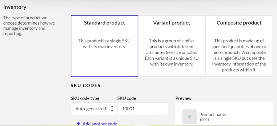 Product details fields within Add Product screen.