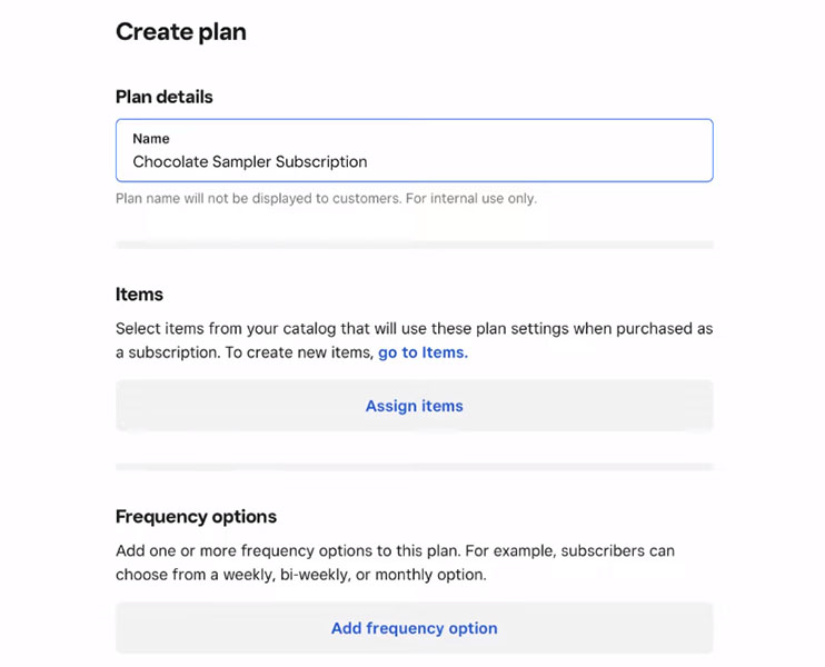 Square Subscriptions create plan page.