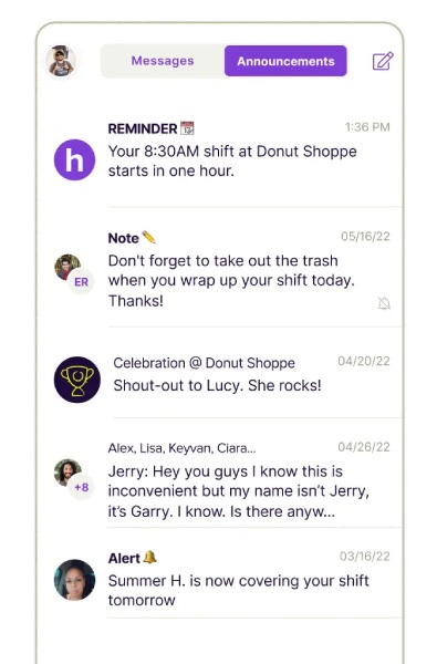 Text notes, alerts, and communications between employees.