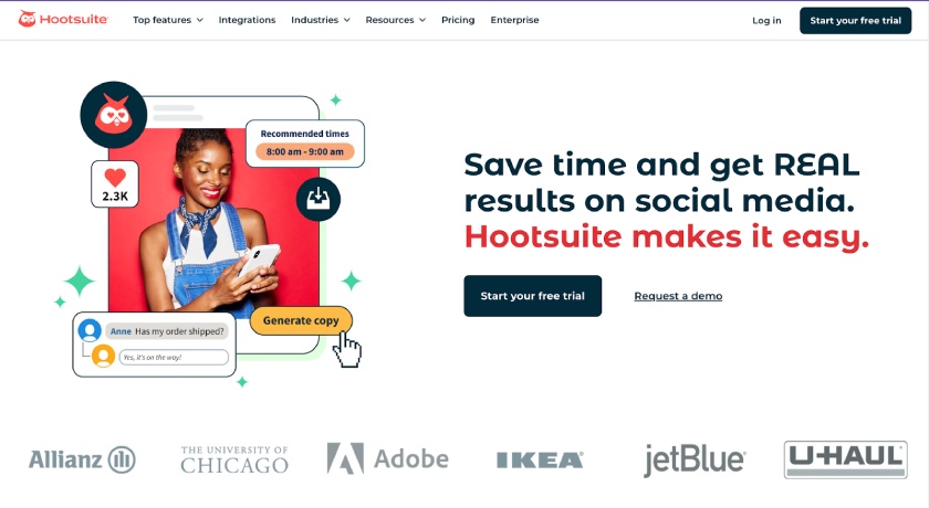 The Hootsuite home page.