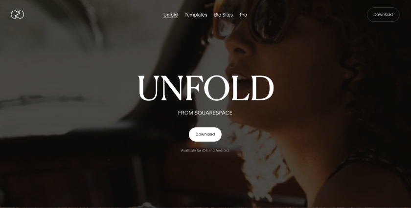 The Unfold home page.