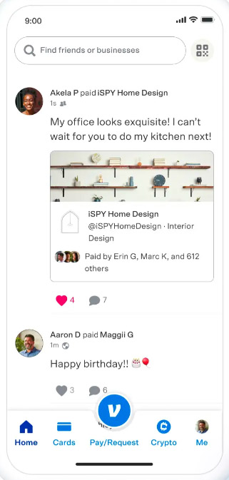 Venmo feed showing transactions.