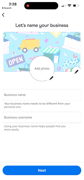 Venmo page business name and username page.