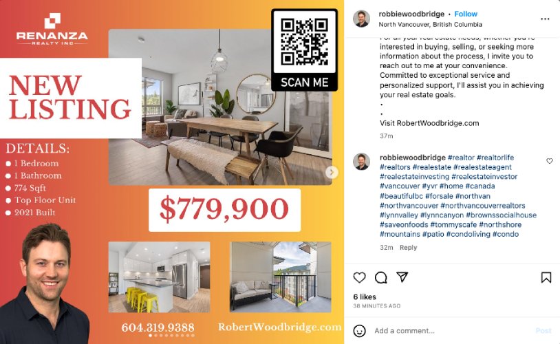 Example real estate agent Instagram post using hashtags.