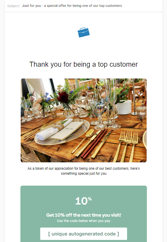Square Marketing email campaign for a catering company