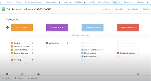 A screenshot of Vonage Contact Center conversation analyzer dashboard