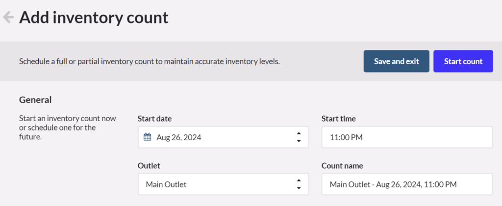 Inventory count settings.