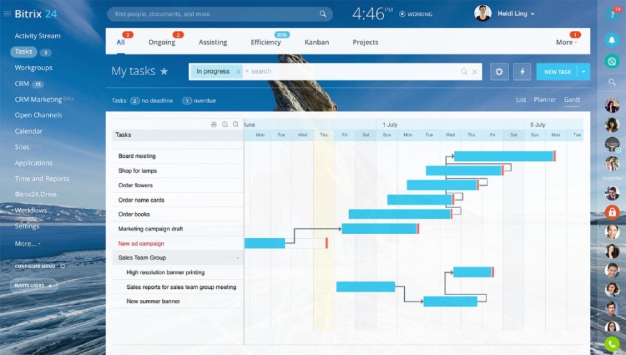 Tracking a project using a Gantt chart with Bitrix24 free CRM.