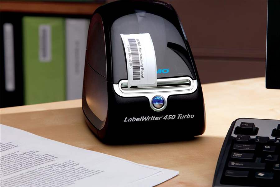 Showing a barcode label printer.