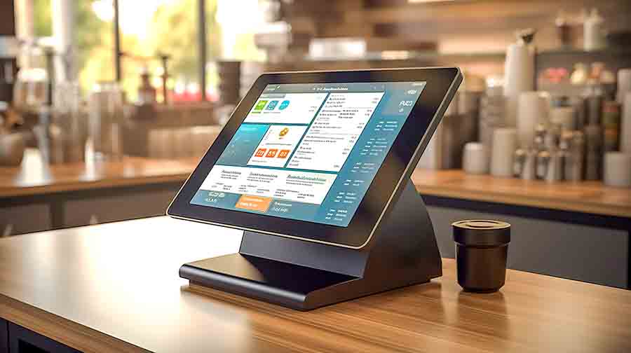 Touch cash register terminal in catering facilities.