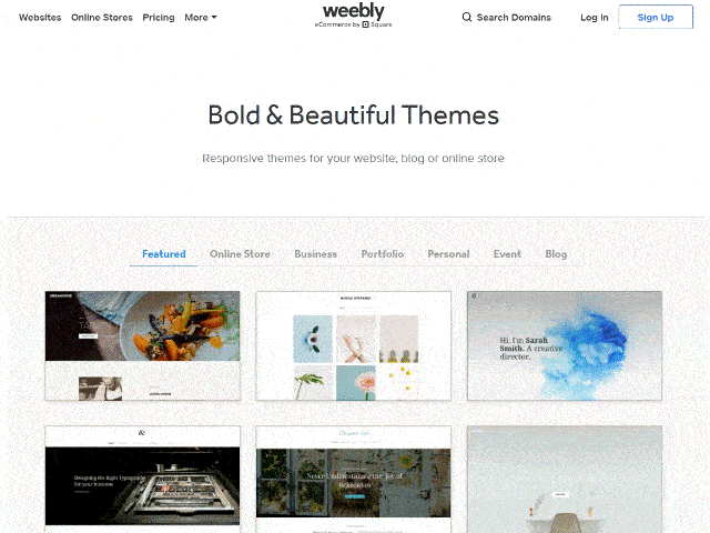 Weebly’s themes and templates library.