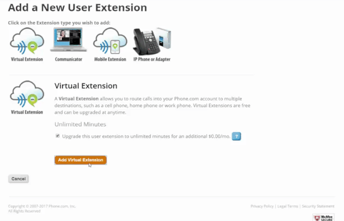 A short demo on how to add a new virtual extension in Phone.com.