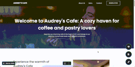 Sample website for a cafe generated by 10Web.