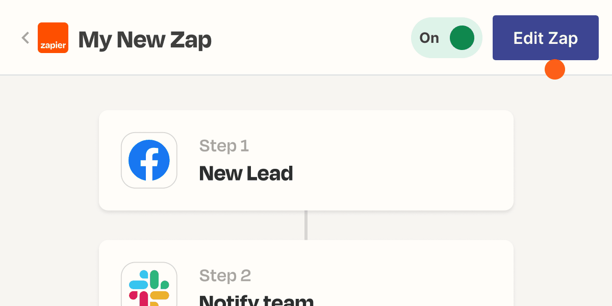 A Zapier user clicking the “Edit Zap” button, and then the "Publish" option.