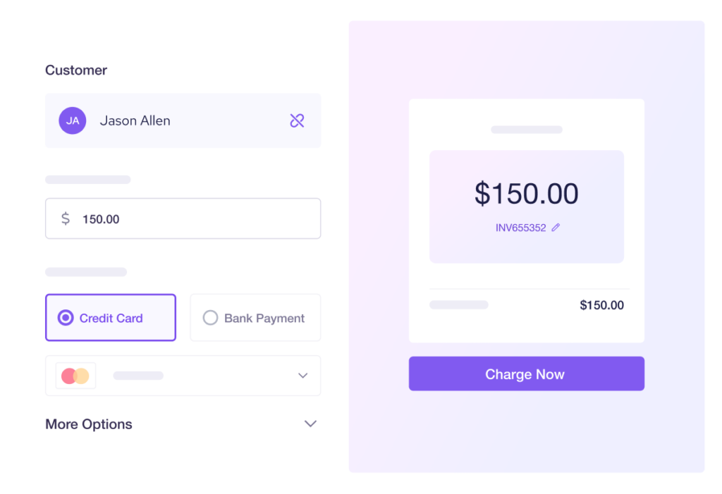 Helcim virtual terminal page with sample customer and transaction.