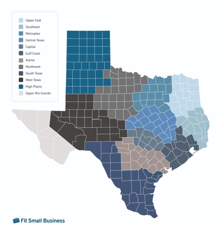 12 Best Banks For Small Business In Texas 2024   Infographic Map Of Texas Economic Regions 730x752 