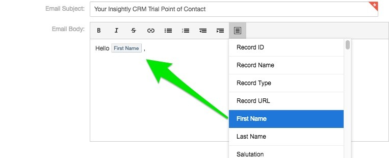 An example of how to compose a new email message in Insightly CRM.