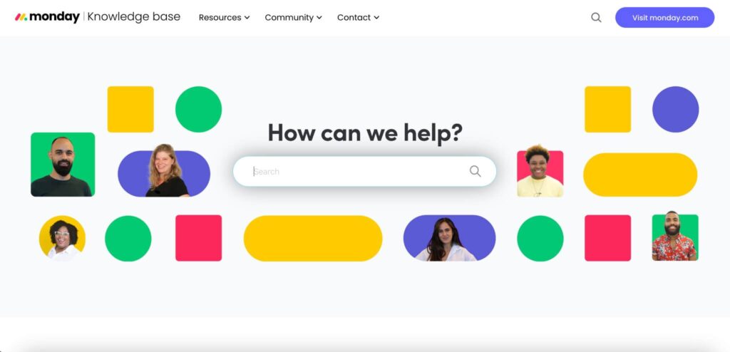 monday.com's knowledge base home page