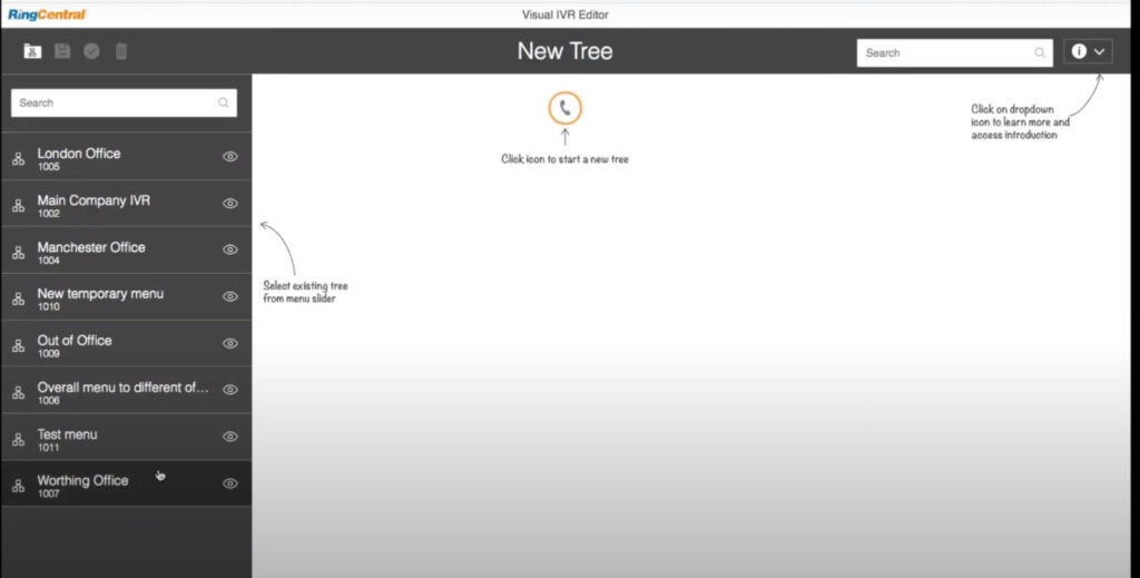RingCentral's visual IVR editor interface