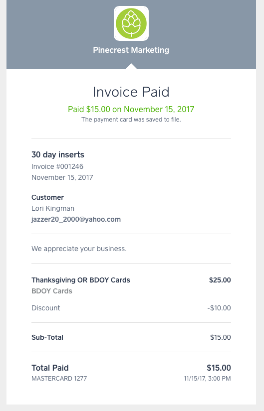 Sample paid digital invoice.