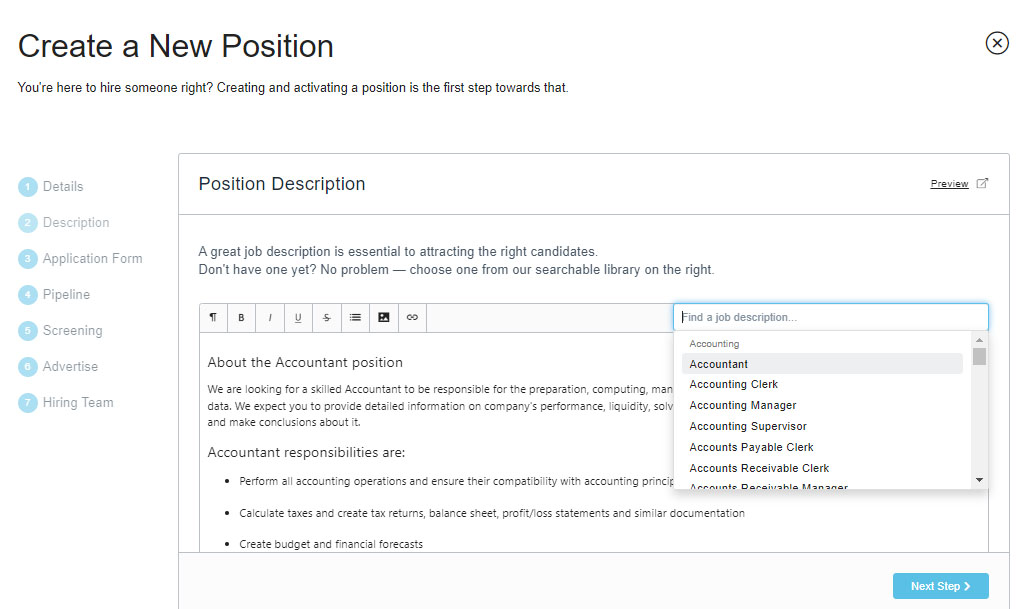 Breezy HR has job description templates you can use for your job postings.