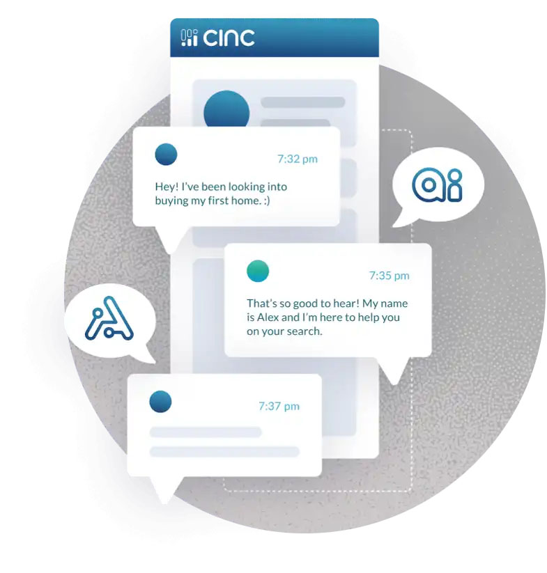 Sample CINC AI conversation with a buyer lead on the mobile app.