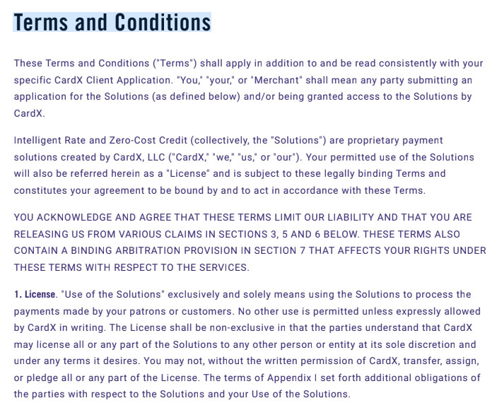 CardX Terms and Conditions.