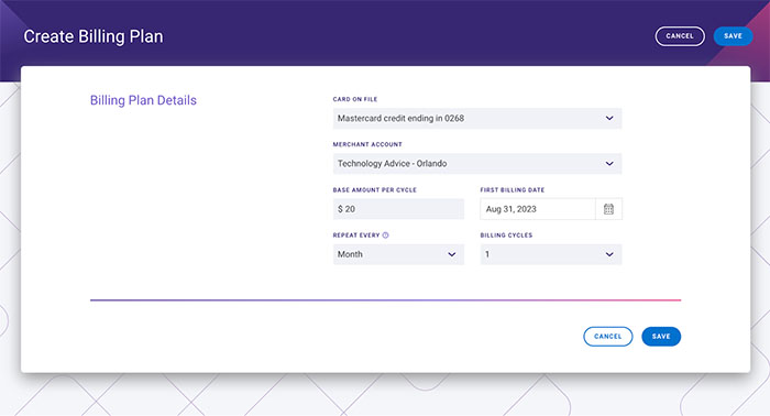 CardX billing page in the merchant portal.