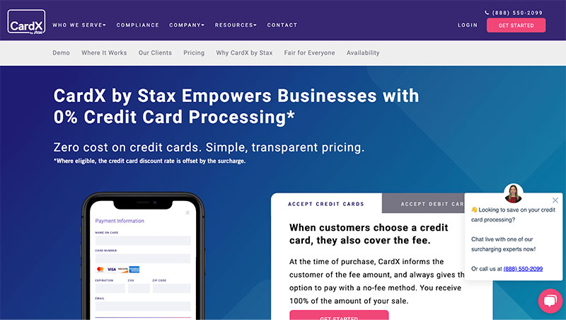 CardX website landing page with "Get Started" button.