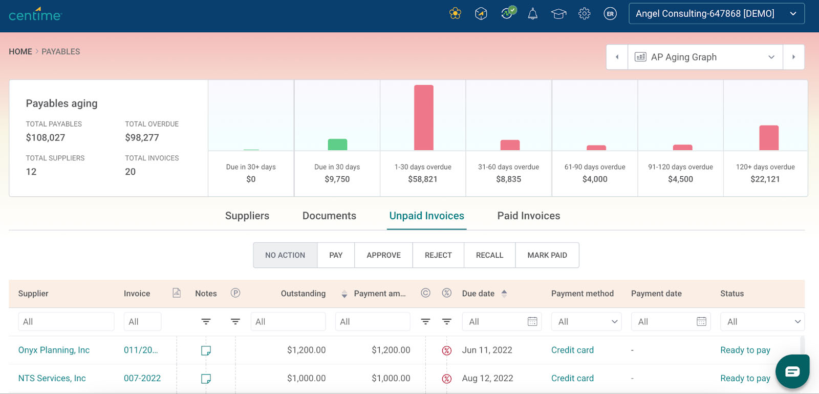 Image showing Centime's accounts payable module.